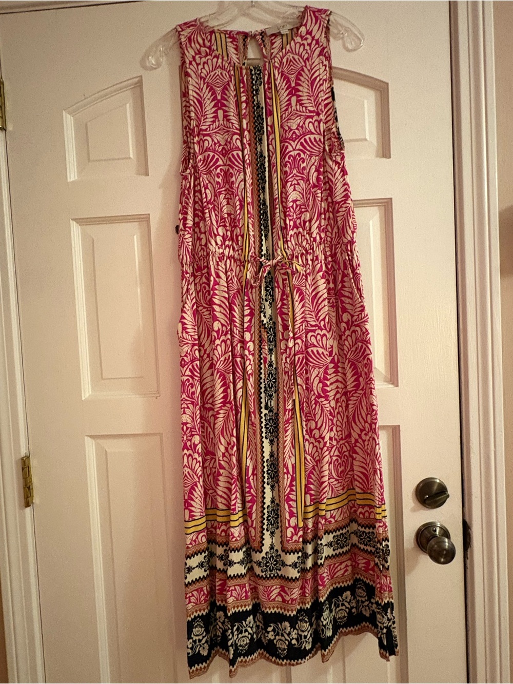 Sleeveless Pink Printed Maxi Dress with Tie Waist